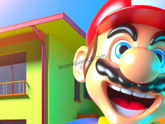 Happy Super Mario in front of new home.