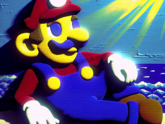 Super Mario relaxing on a private beach.